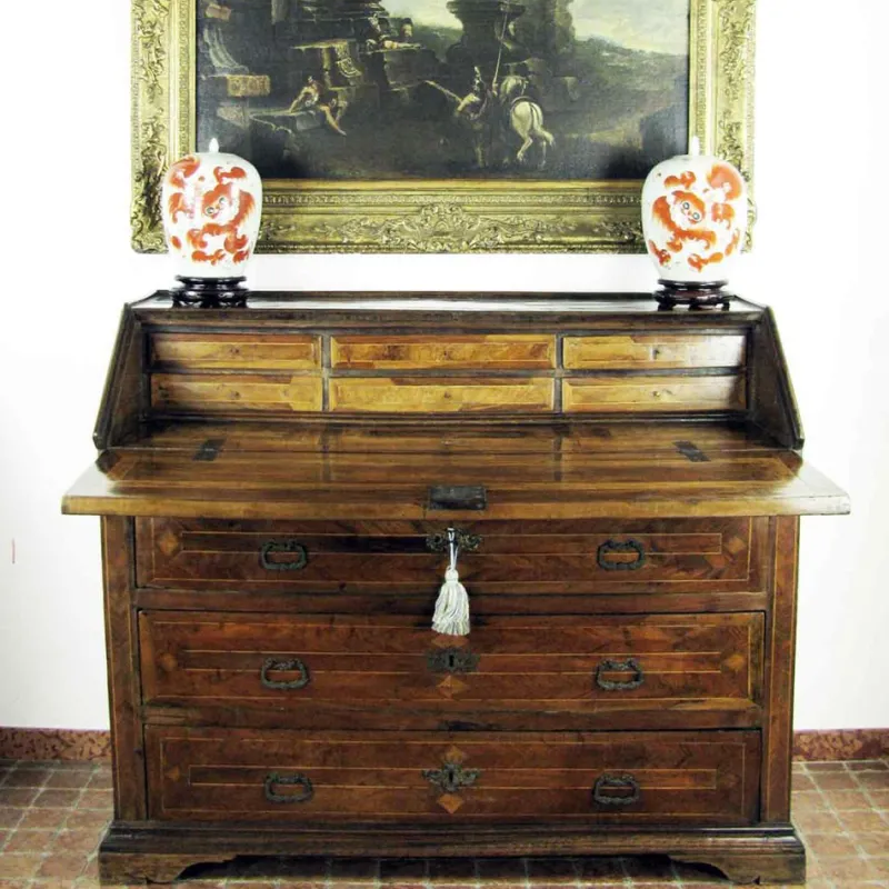 New Pamono 18th Century Antique Walnut Drop Front Desk, Marchigiana