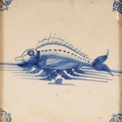 Pamono 17th Century Baroque Framed Sea Creatures Monsters Tiles in Blue and White from Royal Delft, Set of 4><noscript><img width=