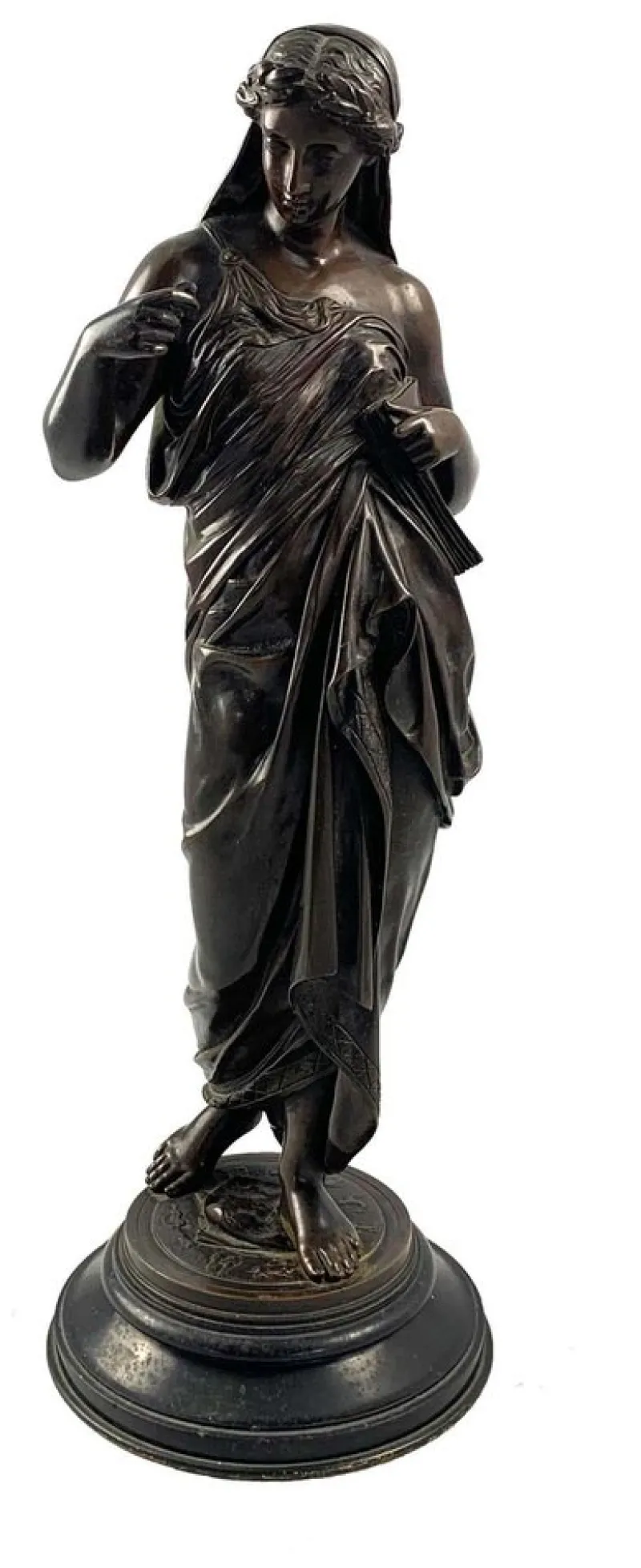 Sale Pamono 19th Century Bronze of a Women Draped in Robes on a Round Zodiac Base