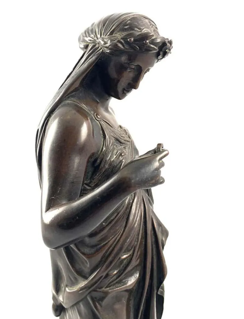 Sale Pamono 19th Century Bronze of a Women Draped in Robes on a Round Zodiac Base
