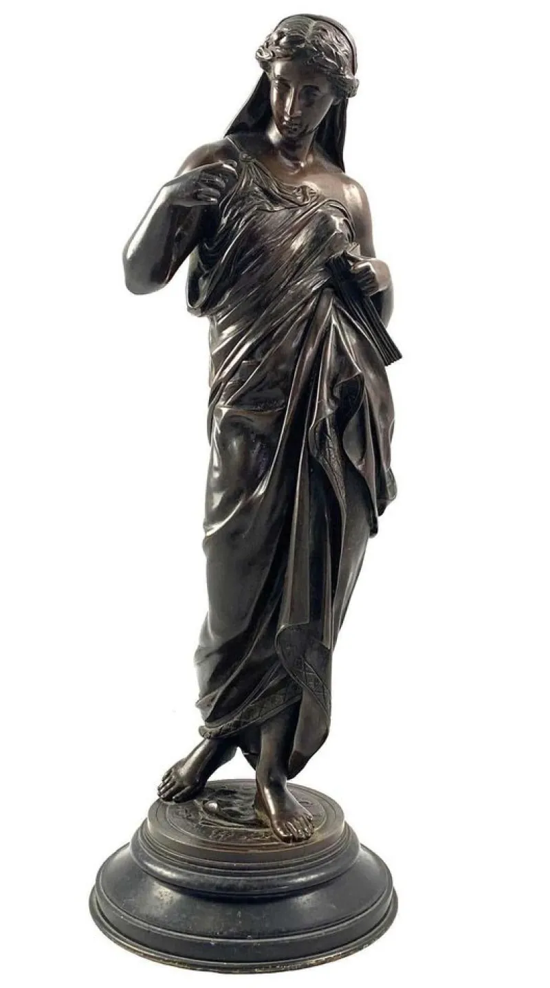Sale Pamono 19th Century Bronze of a Women Draped in Robes on a Round Zodiac Base