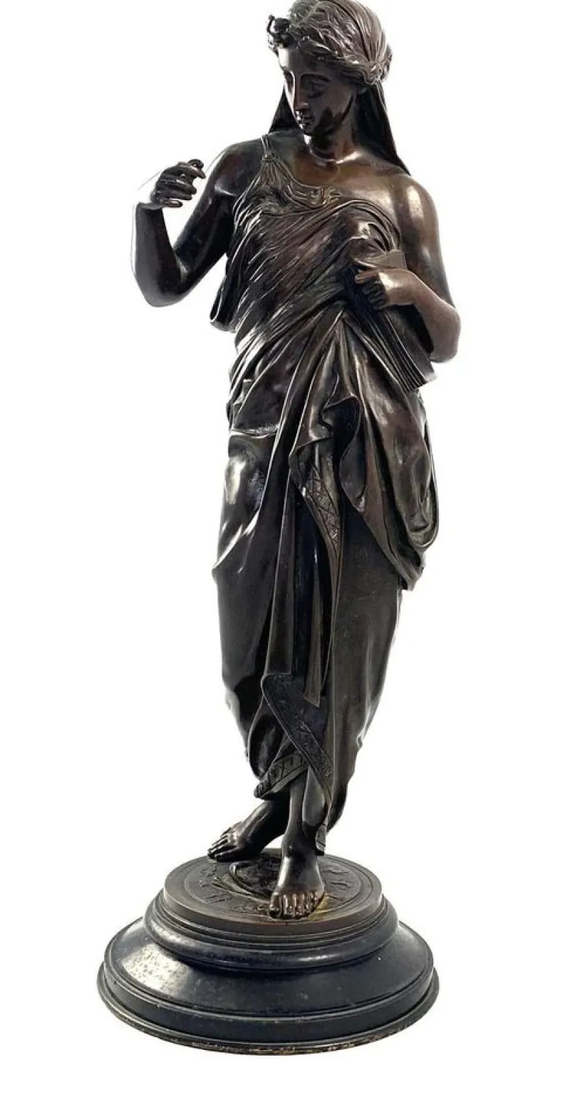 Sale Pamono 19th Century Bronze of a Women Draped in Robes on a Round Zodiac Base