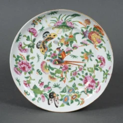 New Pamono 19th Century Canton Porcelain Plate with Floral and Butterfly Decor