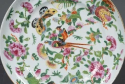 New Pamono 19th Century Canton Porcelain Plate with Floral and Butterfly Decor