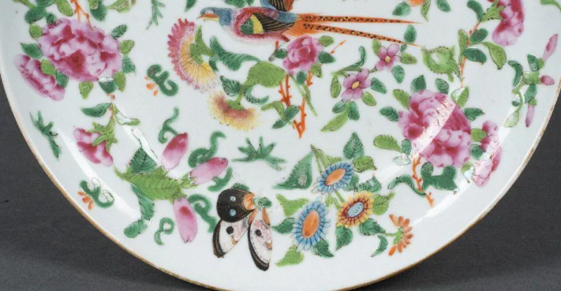 New Pamono 19th Century Canton Porcelain Plate with Floral and Butterfly Decor