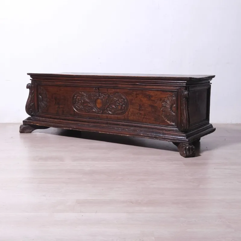 Hot Pamono 17th Century Carved Walnut Chest, Italy, 1890s