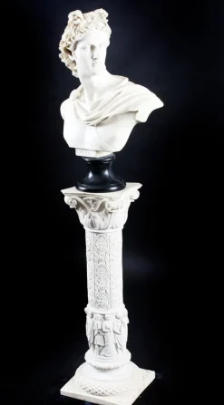 Pamono 20th Century Composition Marble Bust of Apollo on Pedestal, Set of 2> Pedestals And Columns