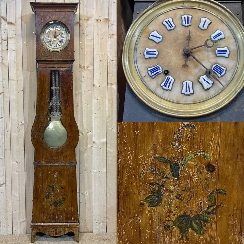 Pamono 19th Century Comtoise Clock in Fir with Enameled Figures> Clocks