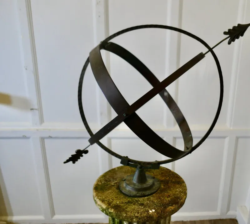 New Pamono 19th Century Copper Armillary Sphere on a Stone Pedestal, 1890s