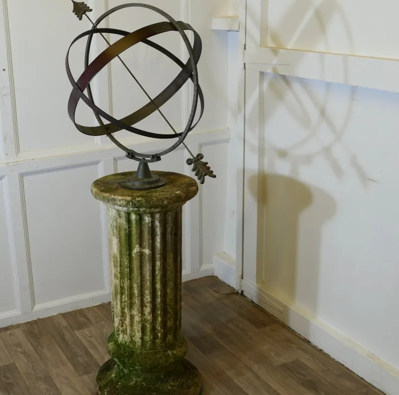 New Pamono 19th Century Copper Armillary Sphere on a Stone Pedestal, 1890s