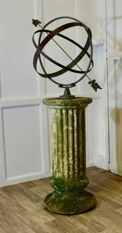 New Pamono 19th Century Copper Armillary Sphere on a Stone Pedestal, 1890s