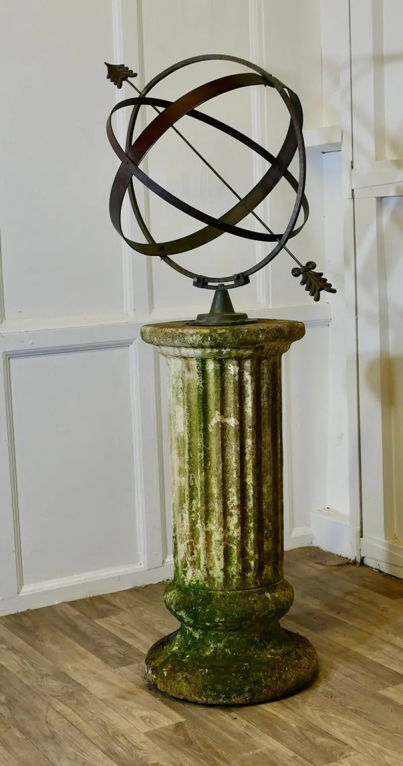 New Pamono 19th Century Copper Armillary Sphere on a Stone Pedestal, 1890s
