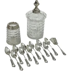 Discount Pamono 19th Century Dutch Crystal & Silver Sugar Bowl & Spoon Vase Set, Set of 14