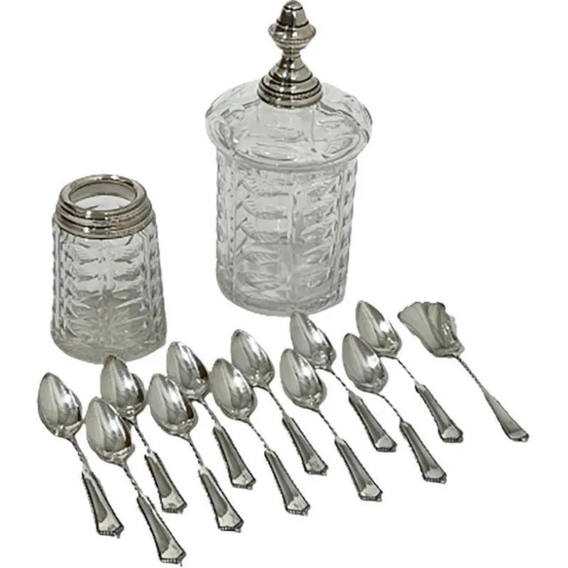 Discount Pamono 19th Century Dutch Crystal & Silver Sugar Bowl & Spoon Vase Set, Set of 14