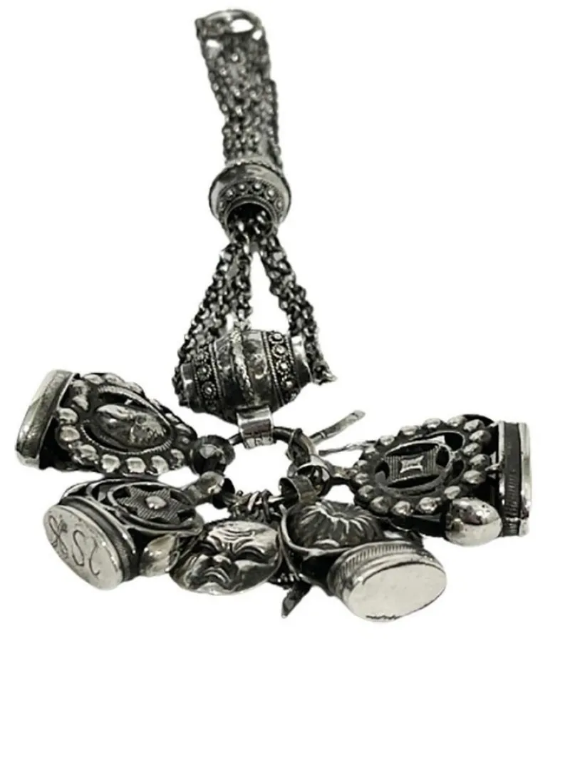 Sale Pamono 19th Century Dutch Silver Chatelaine with 4 Cachets and Charms