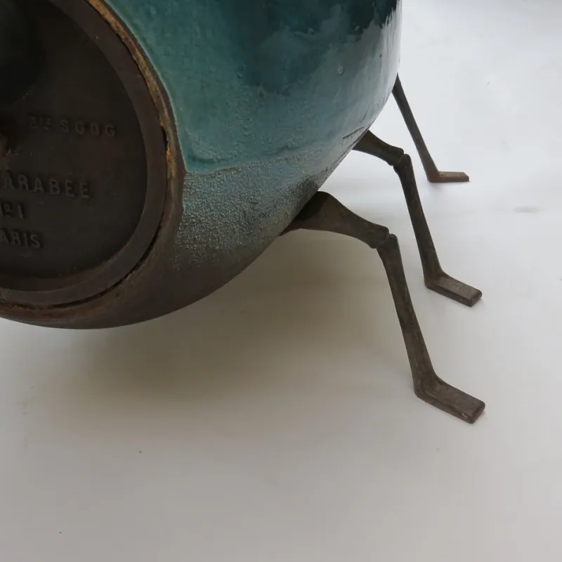 Pamono 19th Century Enamelled Cast Iron Wood Burning Stove Le Scarabee Paris No 1, 1860s> Fireplaces And Mantels