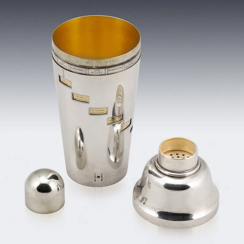 Pamono 20th Century English Silver-Plated Recipe Cocktail Shaker from Finnigans, 1930s