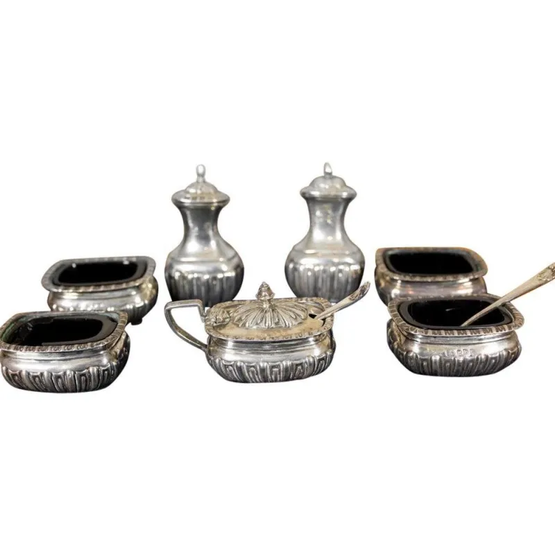 Pamono 19th Century English Silver Set, 1890s, Set of 7> Salt & Pepper Shakers