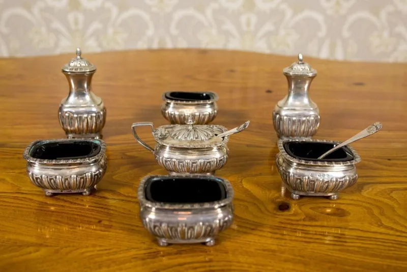 Pamono 19th Century English Silver Set, 1890s, Set of 7> Salt & Pepper Shakers