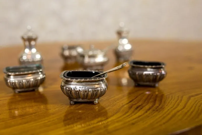 Pamono 19th Century English Silver Set, 1890s, Set of 7> Salt & Pepper Shakers