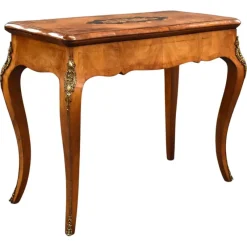 Pamono 19th Century English Victorian Burl Walnut and Marquetry Inlaid Card Table, 1860s> Game Tables