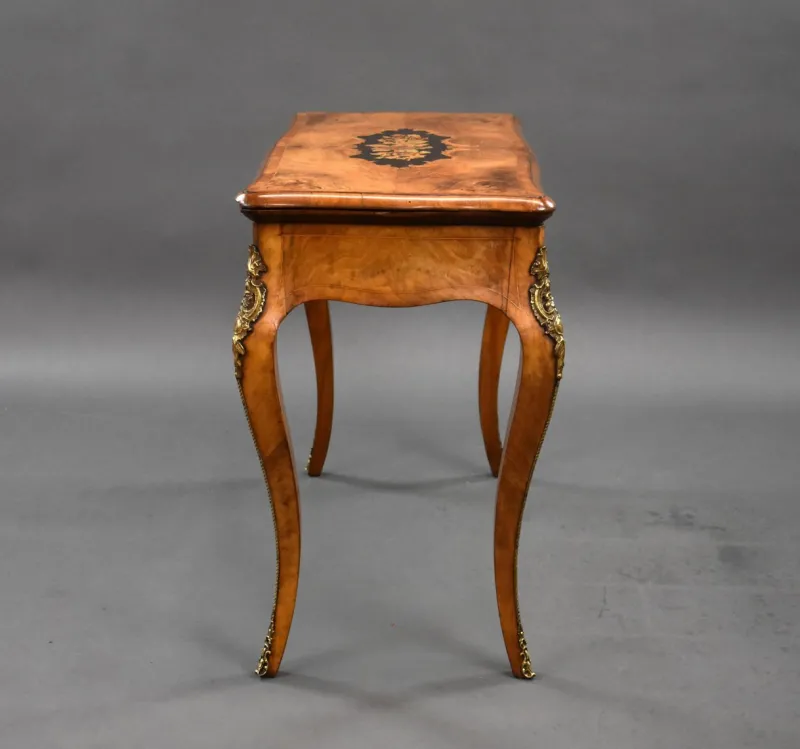 Pamono 19th Century English Victorian Burl Walnut and Marquetry Inlaid Card Table, 1860s> Game Tables