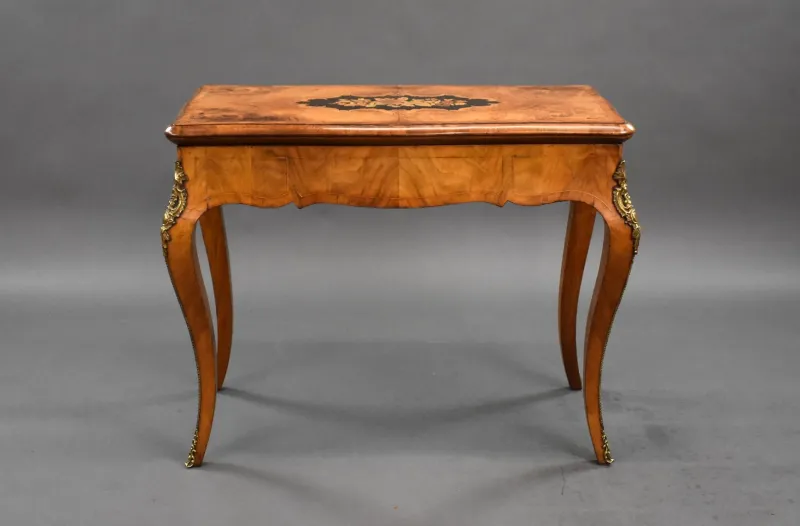 Pamono 19th Century English Victorian Burl Walnut and Marquetry Inlaid Card Table, 1860s> Game Tables