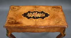 Pamono 19th Century English Victorian Burl Walnut and Marquetry Inlaid Card Table, 1860s><noscript><img width=