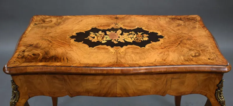 Pamono 19th Century English Victorian Burl Walnut and Marquetry Inlaid Card Table, 1860s> Game Tables