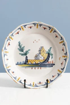 Clearance Pamono 18th Century Faience Town with Bridge Plate from Nevers