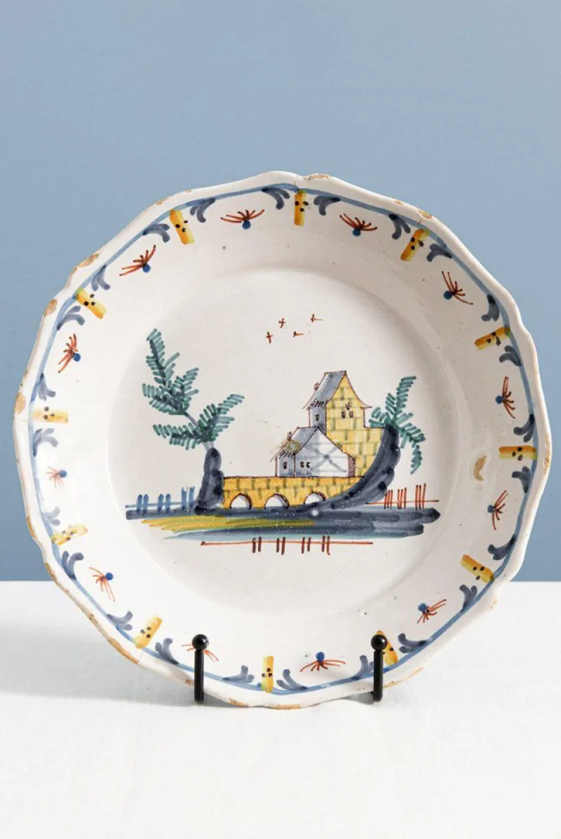 Clearance Pamono 18th Century Faience Town with Bridge Plate from Nevers