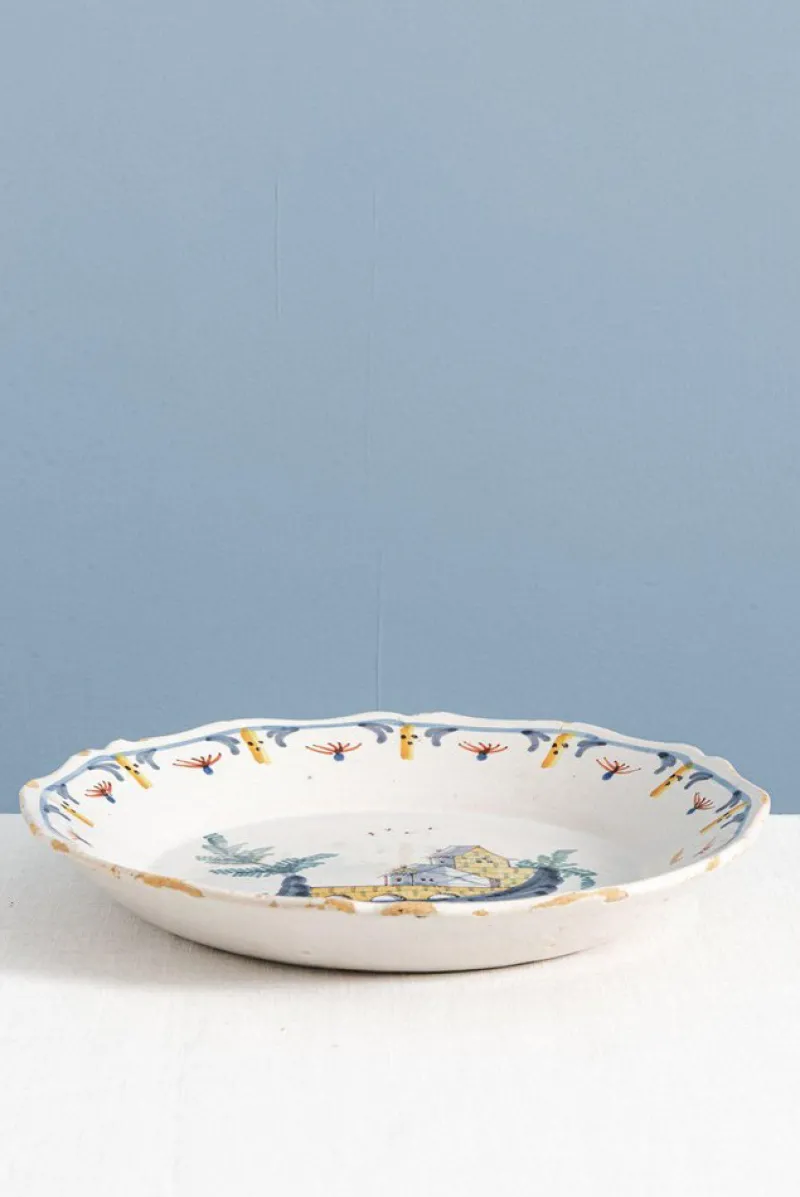 Clearance Pamono 18th Century Faience Town with Bridge Plate from Nevers