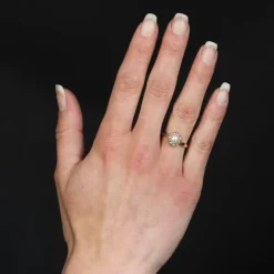 Pamono 19th Century Fine Pearl Diamonds 18 Karat Yellow Gold Daisy Ring> Rings