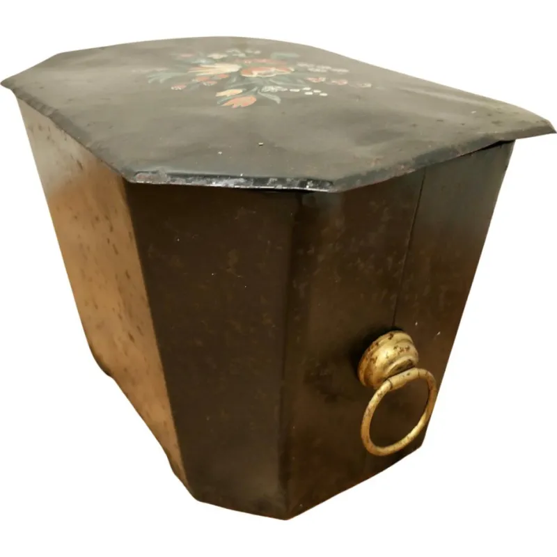 New Pamono 19th Century Folk Art Barge Wear Toleware Log Box, 1880s