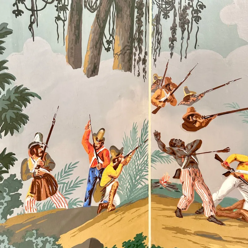 Pamono 20th Century Four Panel Wallpaper Screen from Zuber, 1940s> Room Dividers & Screens