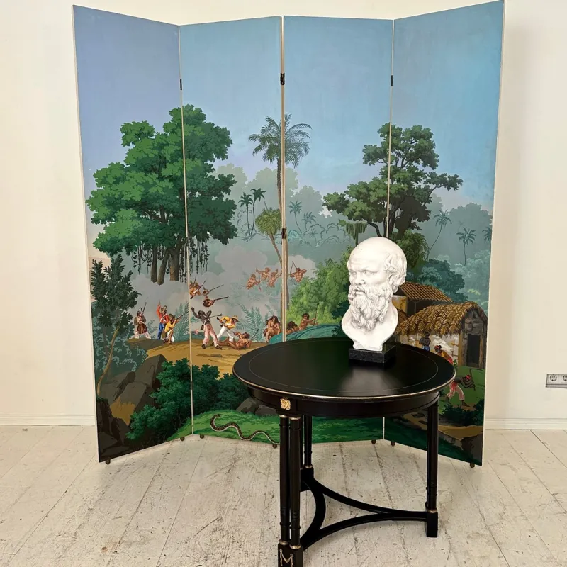Pamono 20th Century Four Panel Wallpaper Screen from Zuber, 1940s> Room Dividers & Screens