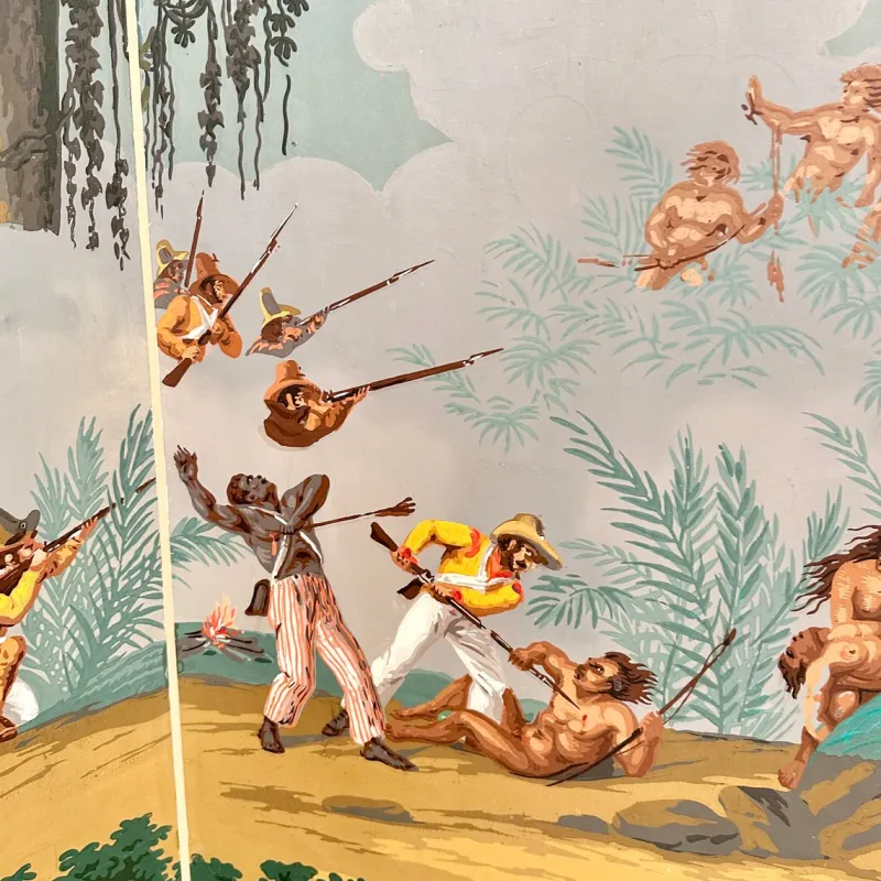 Pamono 20th Century Four Panel Wallpaper Screen from Zuber, 1940s> Room Dividers & Screens