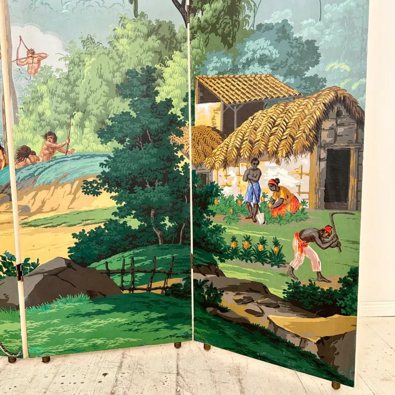 Pamono 20th Century Four Panel Wallpaper Screen from Zuber, 1940s> Room Dividers & Screens