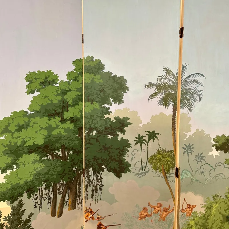 Pamono 20th Century Four Panel Wallpaper Screen from Zuber, 1940s> Room Dividers & Screens