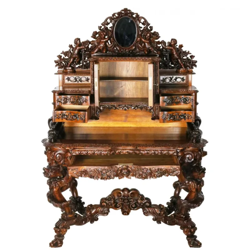 Pamono 19th Century French Baroque Neo-Gothic Carved Secretaire> Secretaires