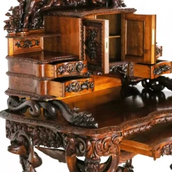 Pamono 19th Century French Baroque Neo-Gothic Carved Secretaire><noscript><img width=