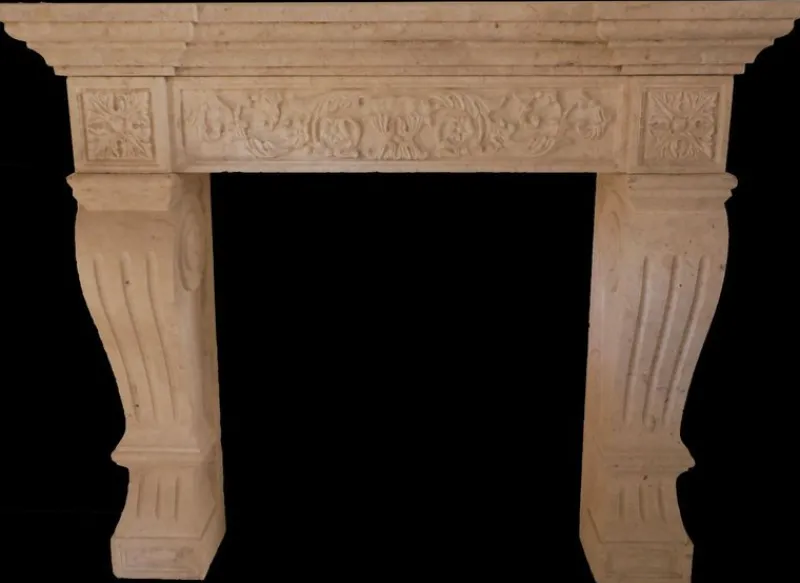Pamono 20th Century French Carved Limestone Fireplace with Scrolled Jambs