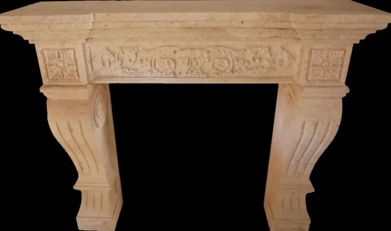 Pamono 20th Century French Carved Limestone Fireplace with Scrolled Jambs