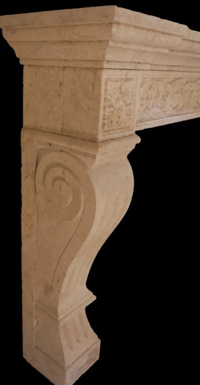 Pamono 20th Century French Carved Limestone Fireplace with Scrolled Jambs