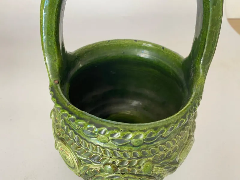 Pamono 19th Century French Ceramic Majolica Basket Pot> Planters And Jardiniere