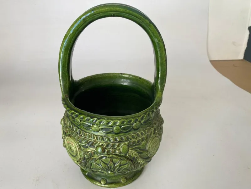 Pamono 19th Century French Ceramic Majolica Basket Pot> Planters And Jardiniere