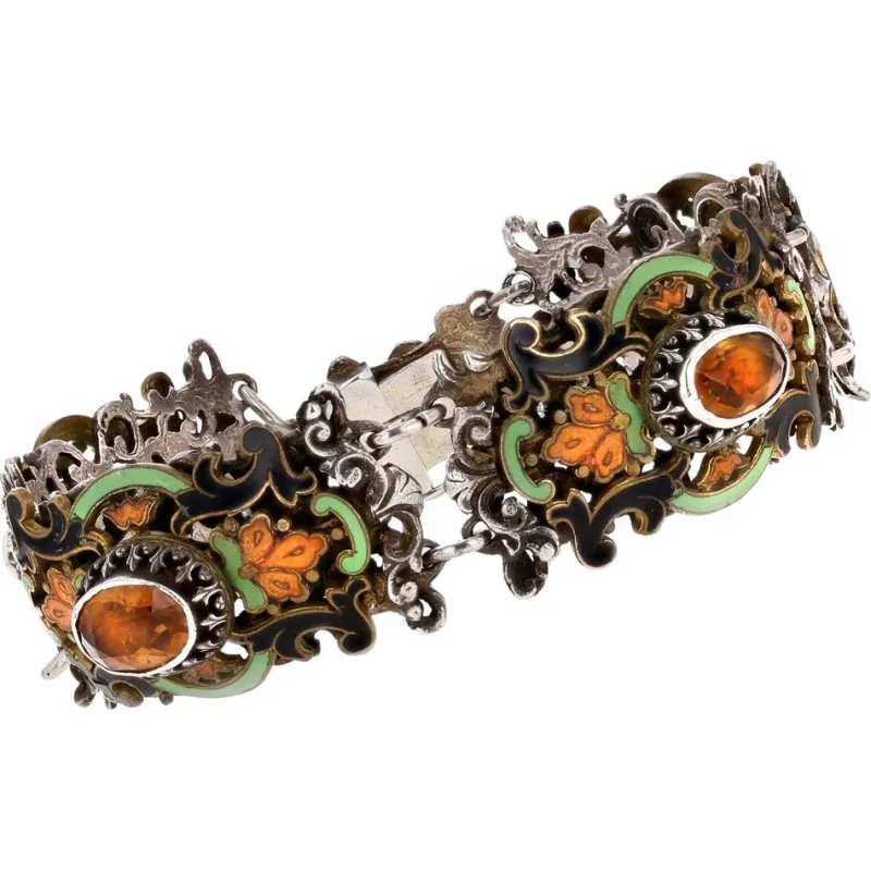 Pamono 19th Century French Citrine Pearl Enamel Silver Bracelet> Bracelets