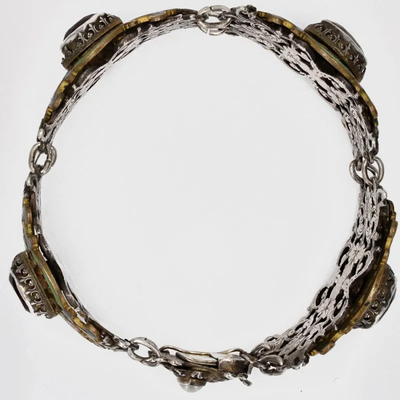 Pamono 19th Century French Citrine Pearl Enamel Silver Bracelet> Bracelets