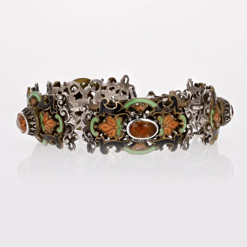Pamono 19th Century French Citrine Pearl Enamel Silver Bracelet> Bracelets