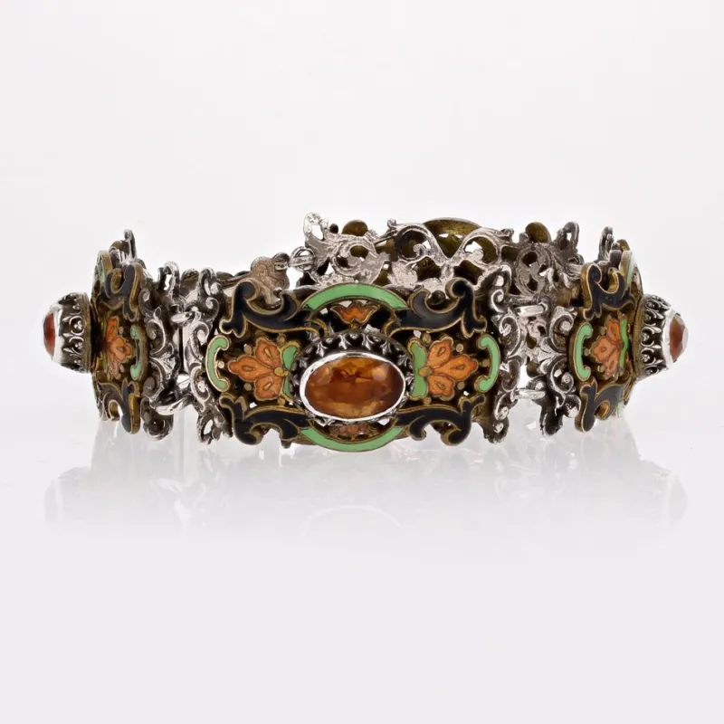 Pamono 19th Century French Citrine Pearl Enamel Silver Bracelet> Bracelets